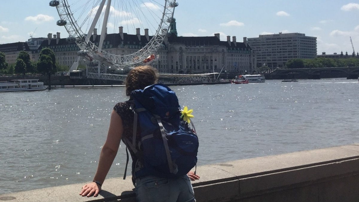 Julia in London vor dem London Eye an der Themse