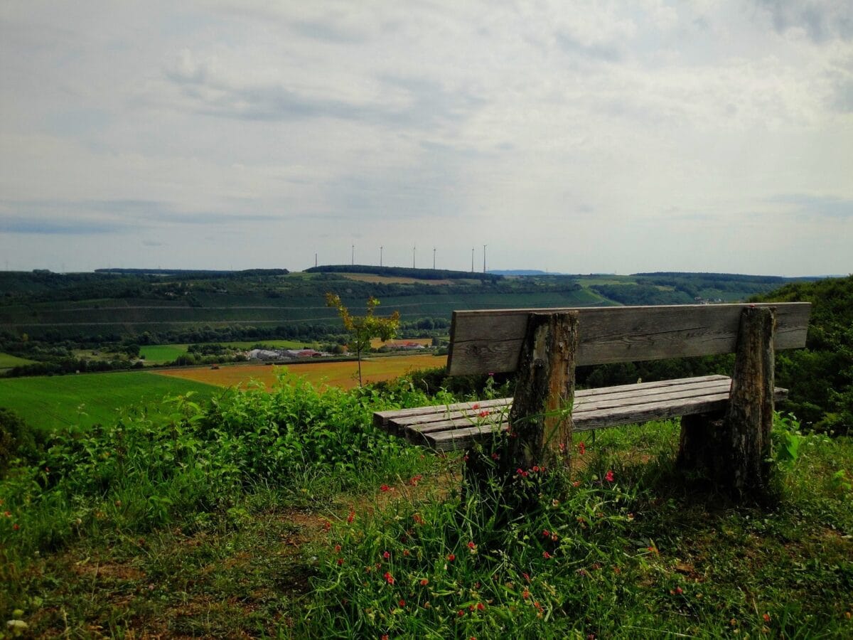 Eine Bank mit Aussicht auf das Maintal in Bayern